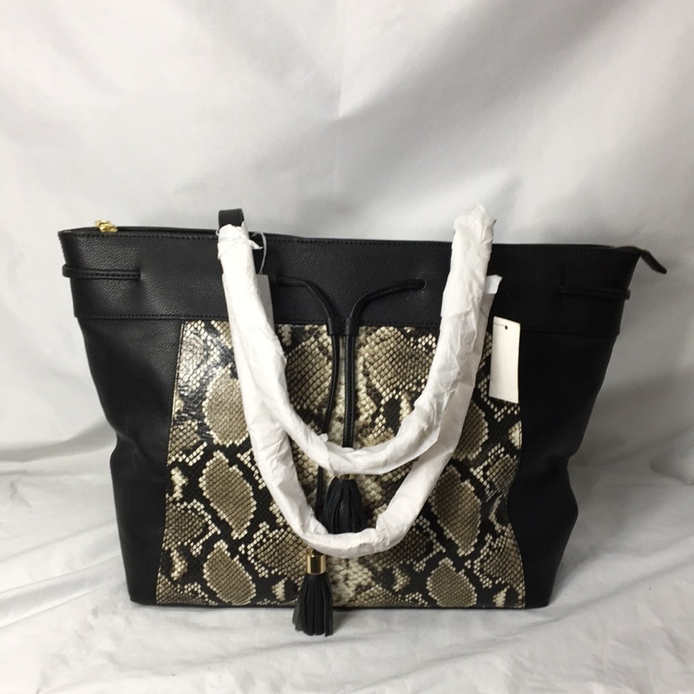 Talbots Top Zip Leather Snakeskin Tote Purse with Shoulder Straps NEW With Tags
